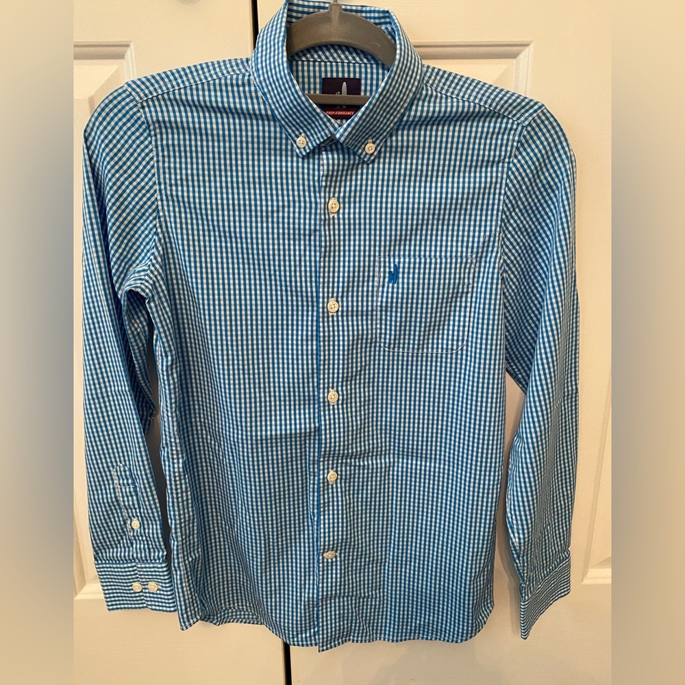 Johnnie-O Augusta Jr.-Prep performance button down shirt. Boys Sz 12. White/blue
